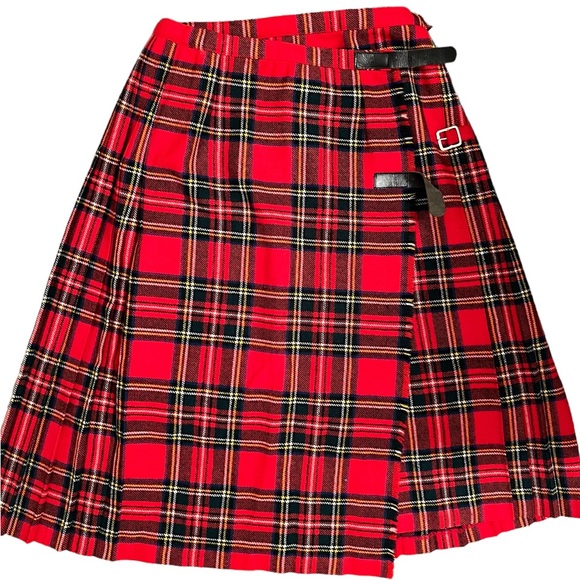 Wool Scotland Red Tartan Plaid pleated Skirt / Small/ Adjustable - Picture 1 of 8